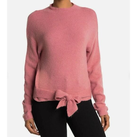 WAYF Sweater Pullover Crew Neck Pink Blush Bow Tie Ribbed Hem Women Size Large - Picture 3 of 11